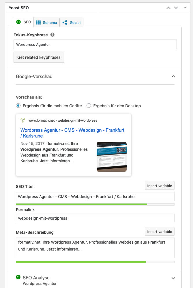 WordPress - SEO und SERP - YOAST Plugin