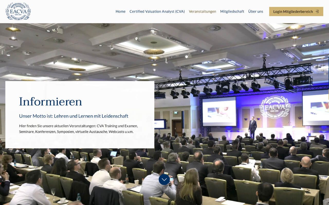 Webdesign und Website EACVA, Webentwicklung mit umfangreicher Mitgliederverwaltung