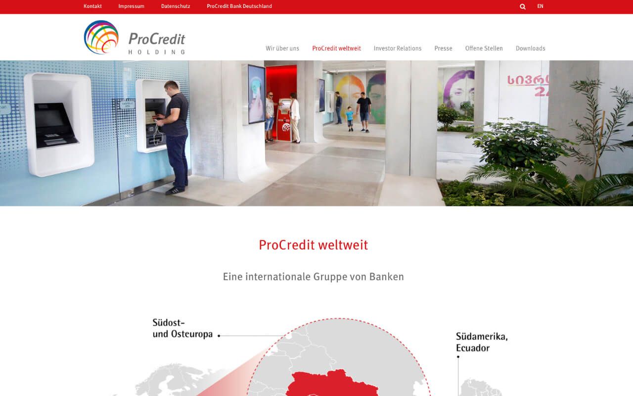 Webdesign, Serververwaltung und Webentwicklung für ProCredit Holding Bankengruppe